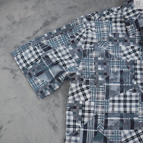 VO5 Shirt Mens L Gray Geometric Cinco En Todo Button Up Short Sleeve Collared - Picture 6 of 15